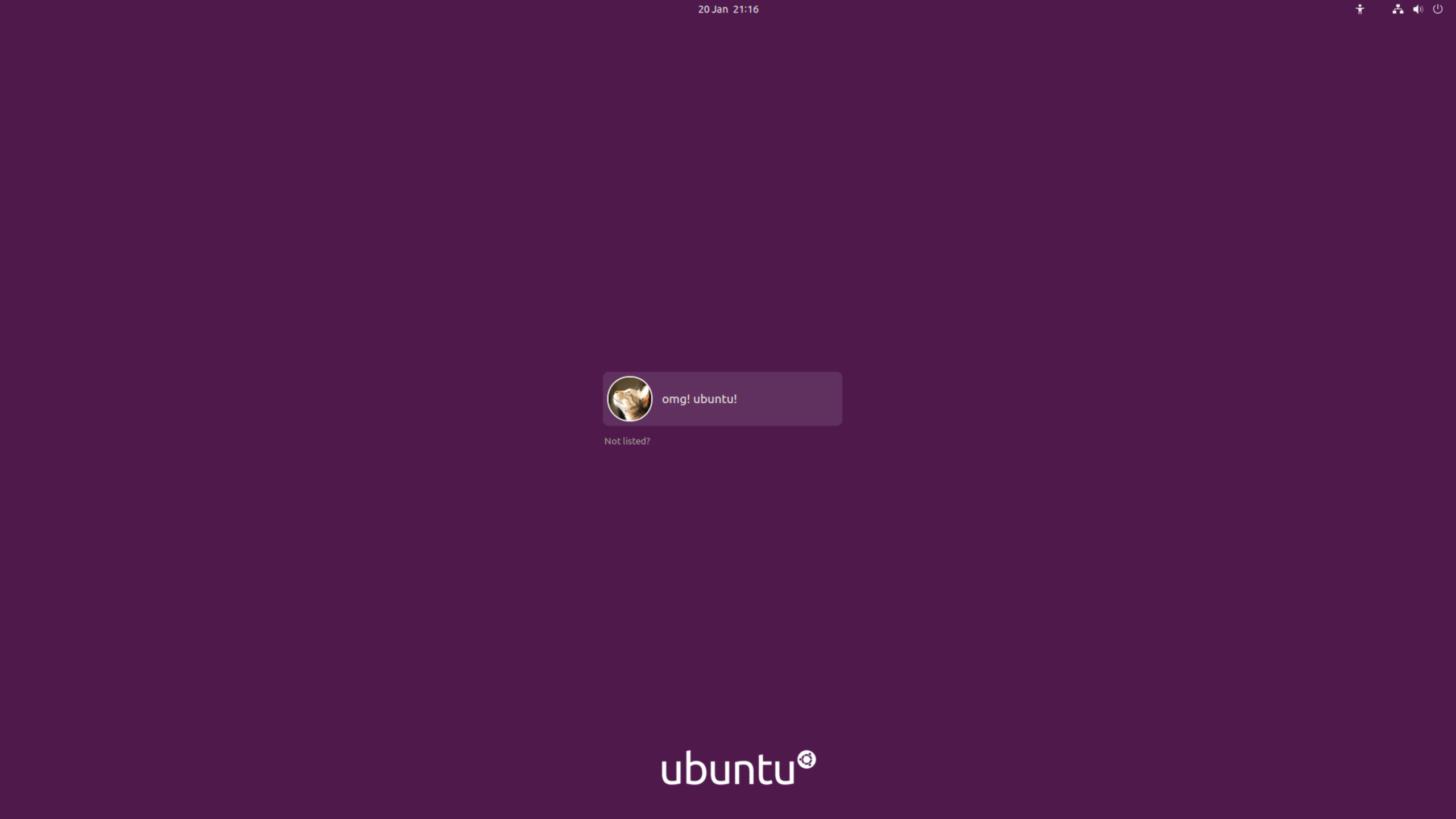 una captura de pantalla de la pantalla de inicio de sesión de ubuntu por defecto