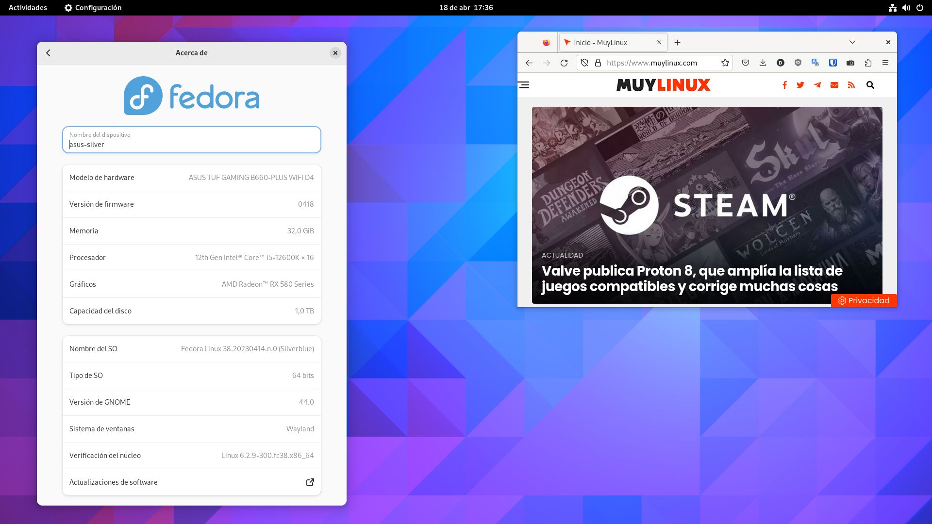 Fedora Silverblue 38 con GNOME 44