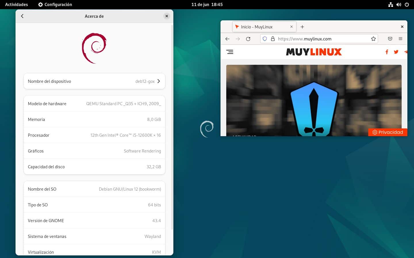 Debian 12 Bookworm con GNOME 43