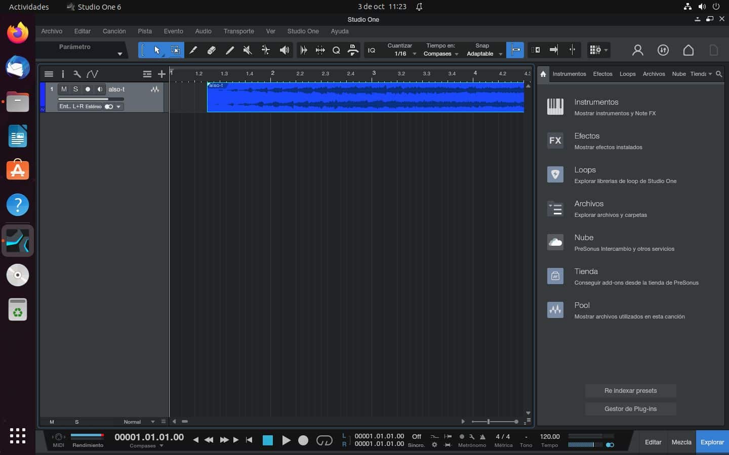 Beta de Studio One para Linux ejecutada en Ubuntu 23.04