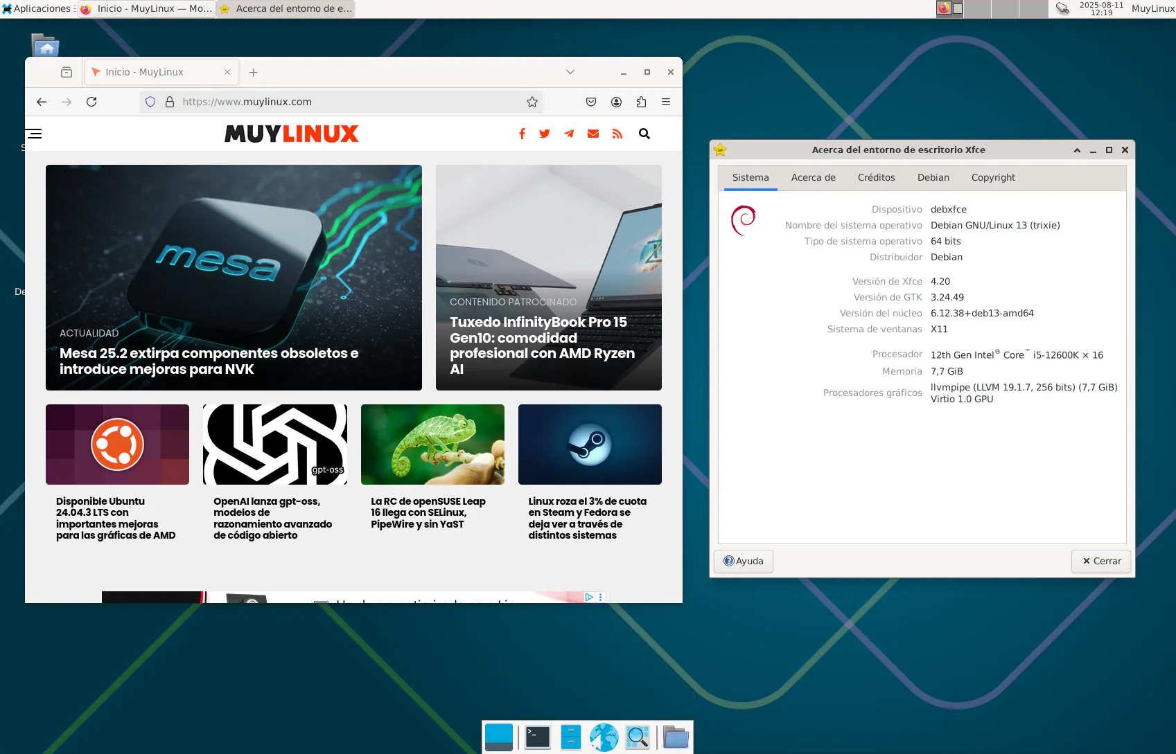 Debian 13 'Trixie' con Xfce 4.20