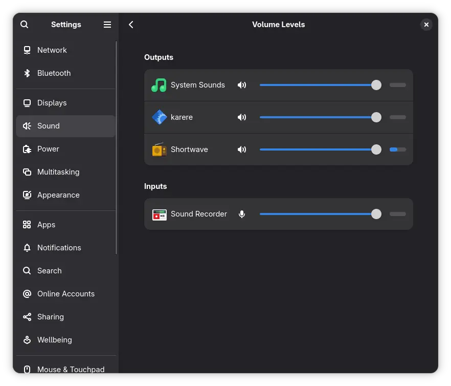 Configuración del sonido en GNOME 50