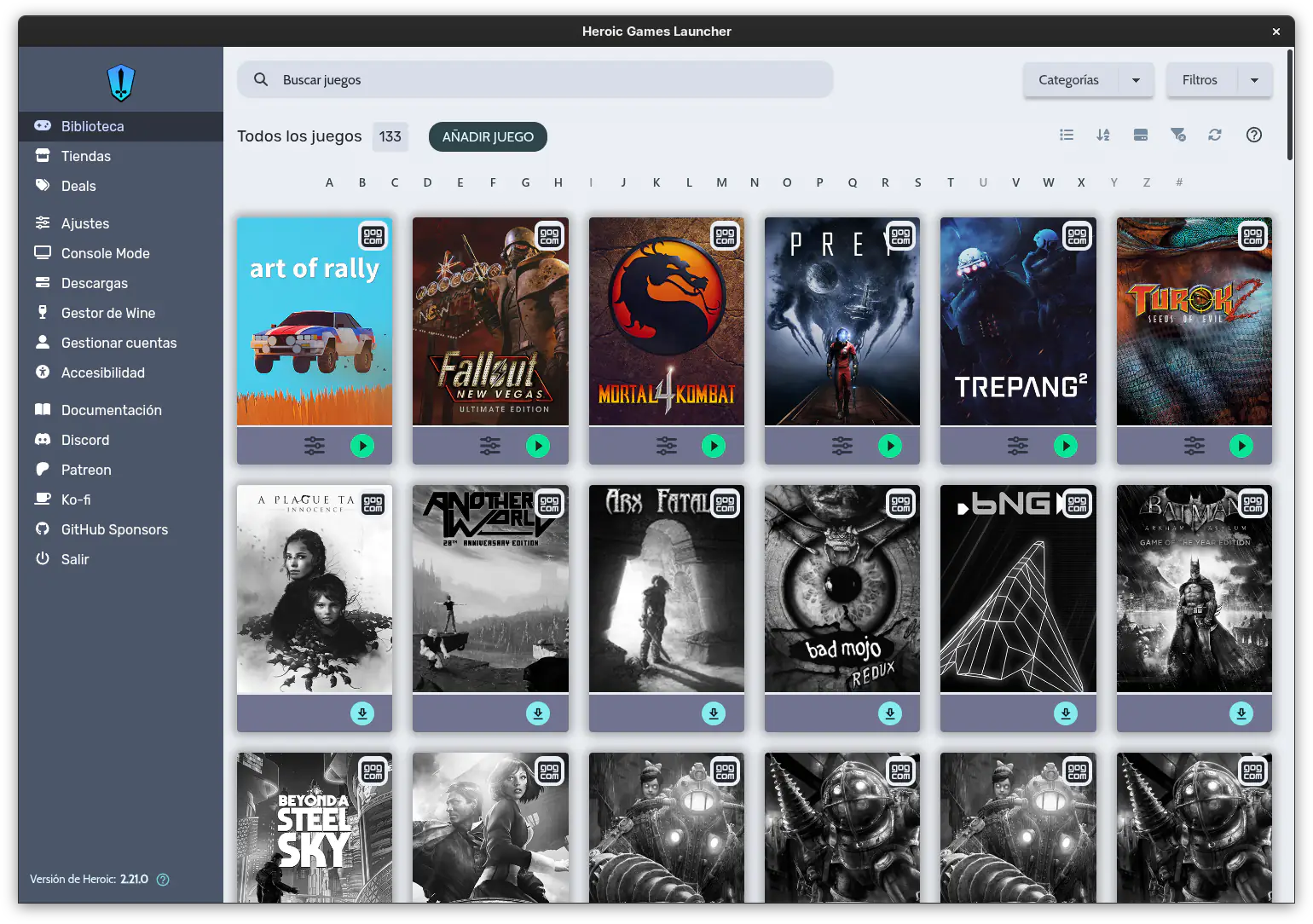 Modo ventana de Heroic Games Launcher 2.21